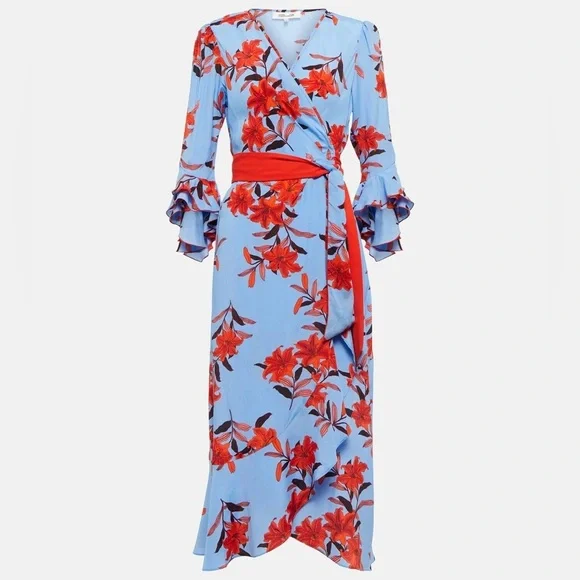NWT DVF Rollins Silk Wrap Dress in Argos Sky Blue size 14 - Picture 2 of 3